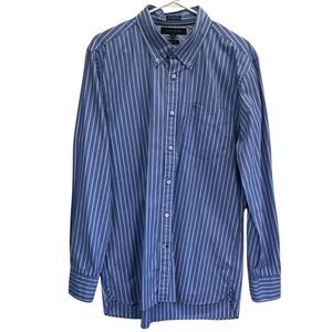 Tommy Hilfiger Navy and White Striped Button-Down Shirt. Size L  16 1/2 - 17